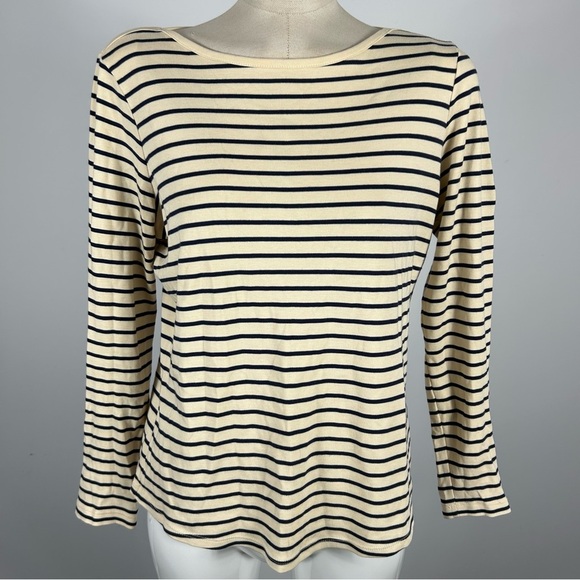 LL BEAN Striped Cream and Black Women's Top S - Picture 1 of 10